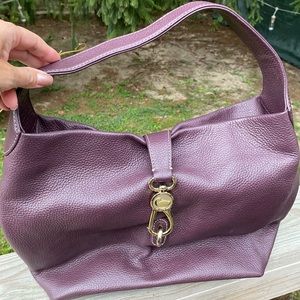 Vintage Dooney & Bourke Purple Leather Satchel with brass logo latch